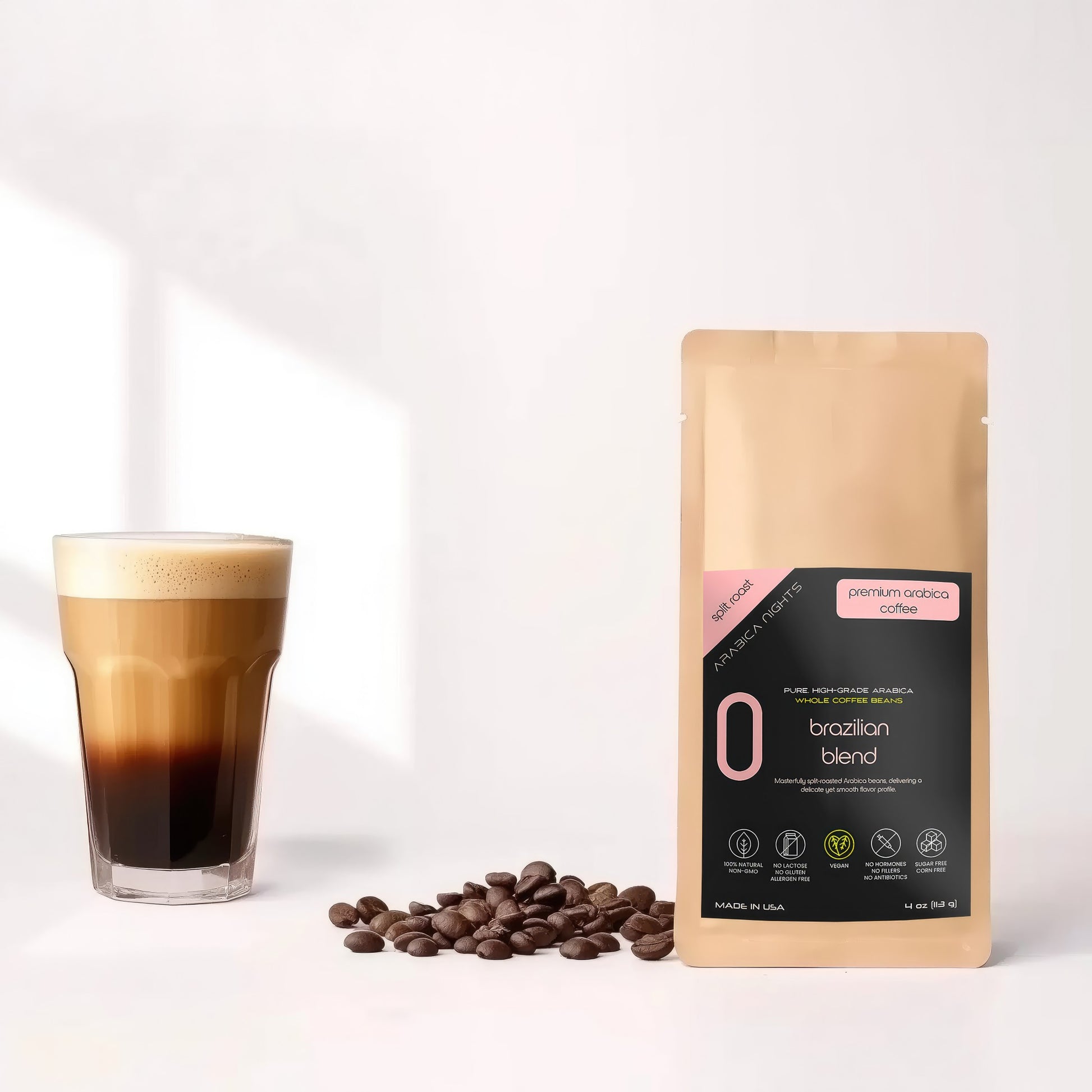 Riach and aromatic Brazilian blend split-roasted Arabica coffee beans in 4 oz bag, perfect for any occasion .