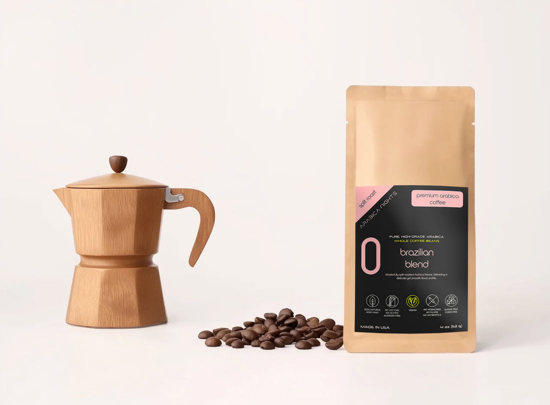 Rich and aromatic Brazilian blend coffee beans, perfect for espresso and drip coffee.