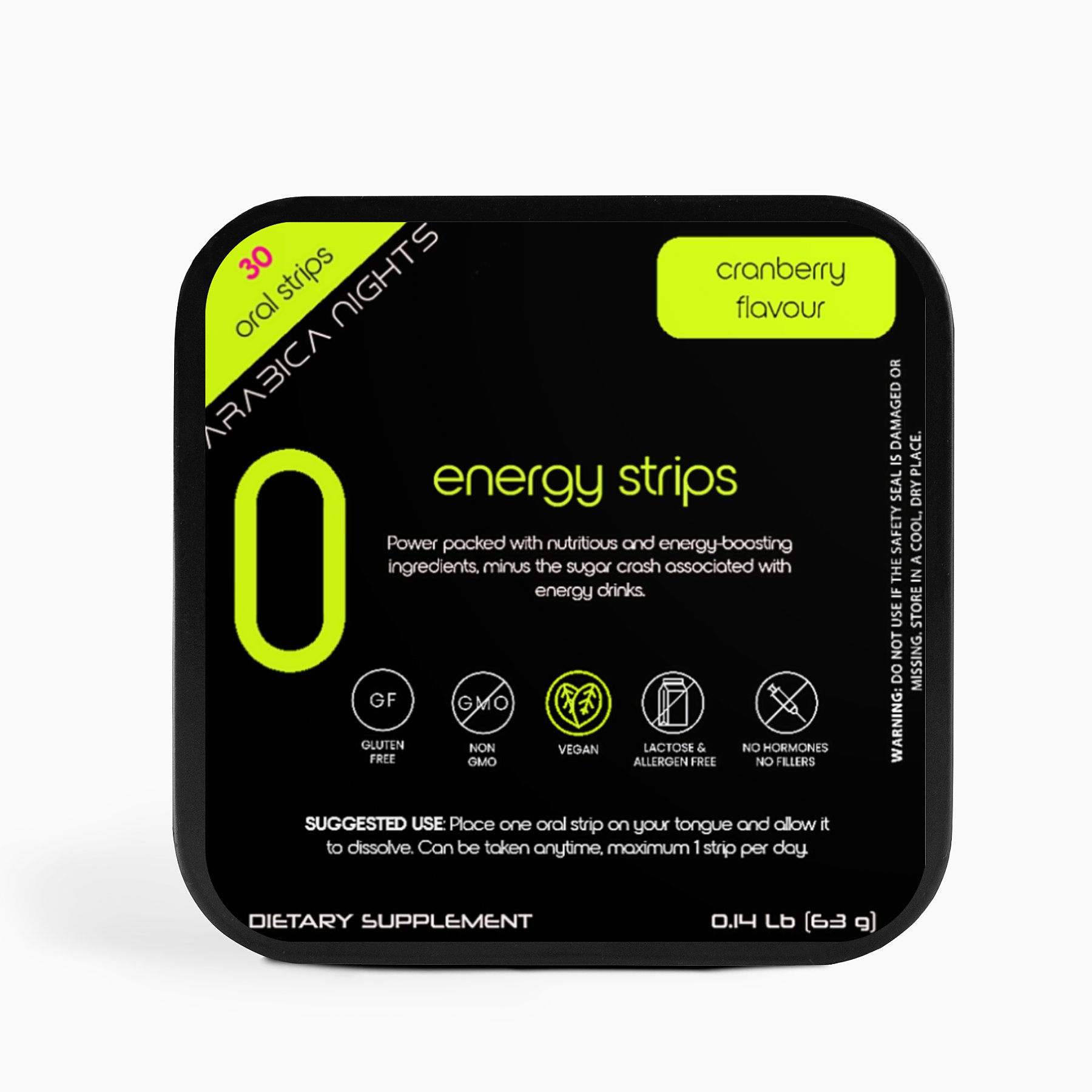 Energy oral strips nutritional supplement front view