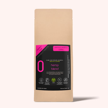 Unique fusion of medium roasted Arabica ground coffee and hemp protein powder in generous 16 oz bag