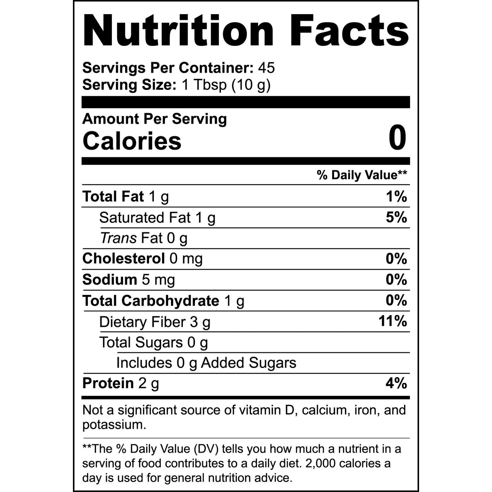 Nutrition facts for 16 oz bag of medium-roasted premium Arabica coffee hemp blend