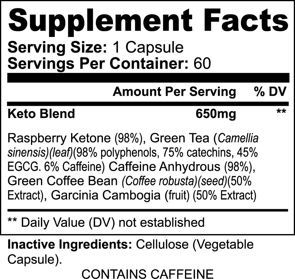 Keto-5 capsules, supplement facts