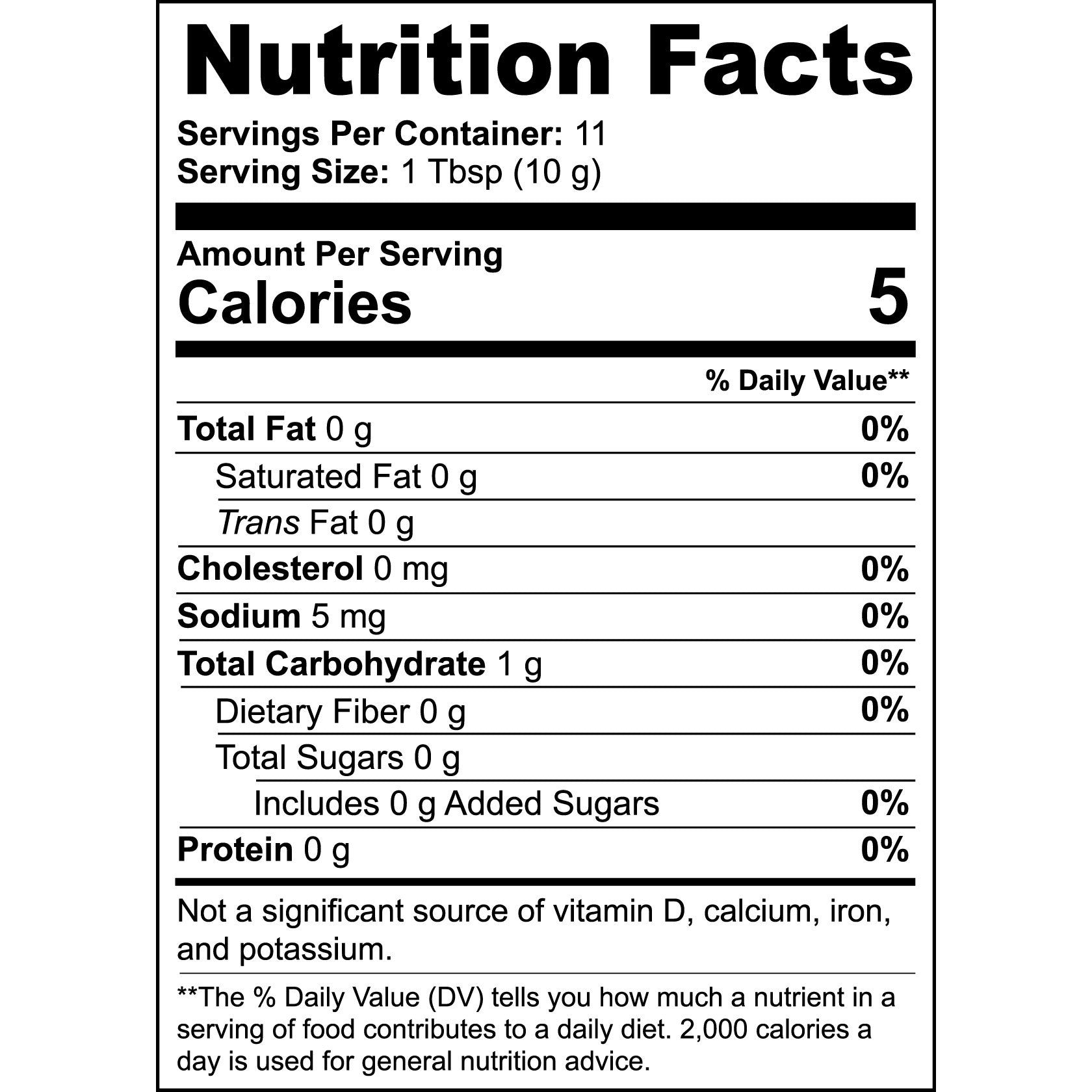 Nutritional information of our 4 oz bag of Mushroom Fusion premium organic Arabica coffee 